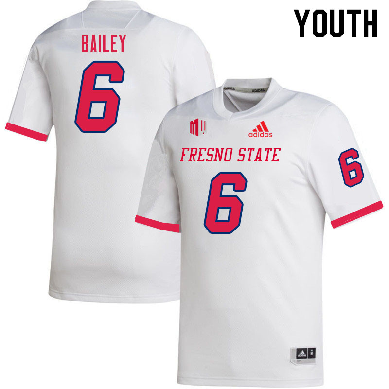 Youth #6 Levelle Bailey Fresno State Bulldogs College Football Jerseys Sale-White